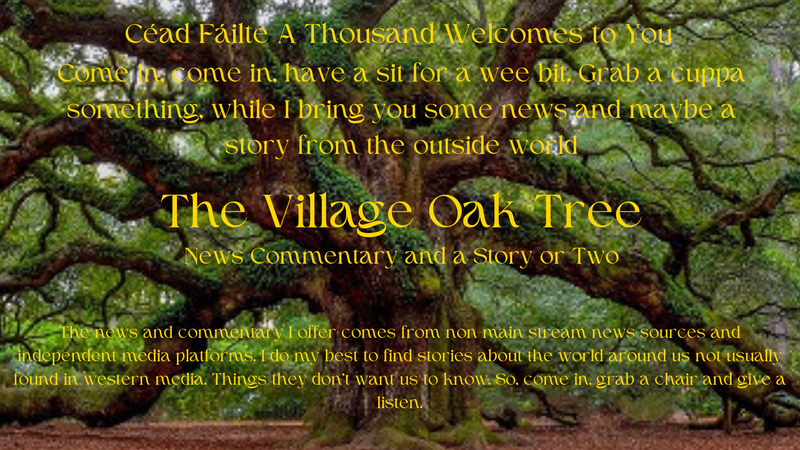 Ancient oak tree background for The Village Oak Tree welcome page written with gold letters